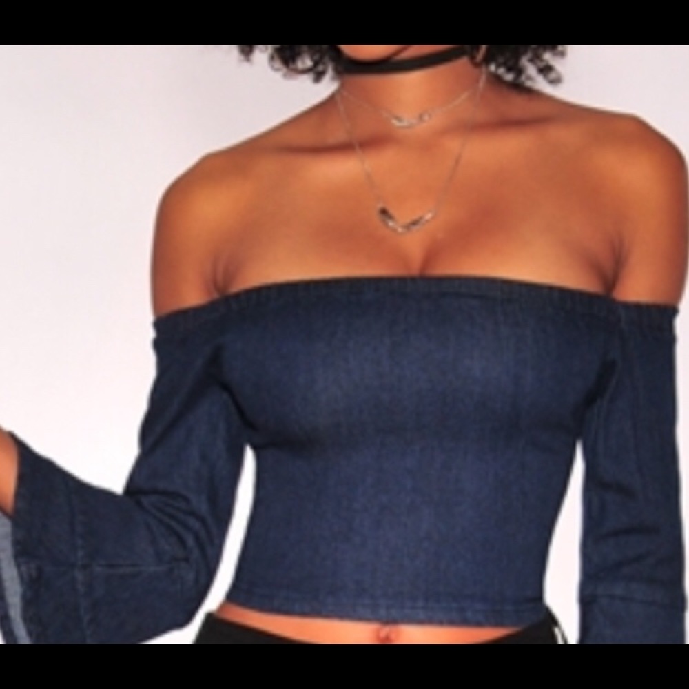 Soft Denim Off Shoulder Crop Top💋